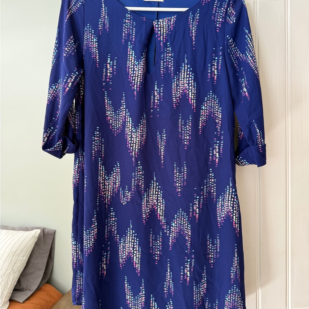 Women's Everly Blue Patterned Shift Dress, Size Small